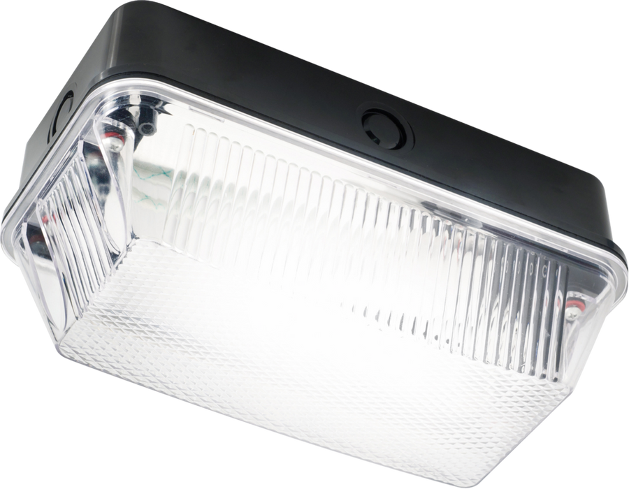 230V IP65 60W B22 Bulkhead with Clear Prismatic Diffuser and Black Plastic Base
