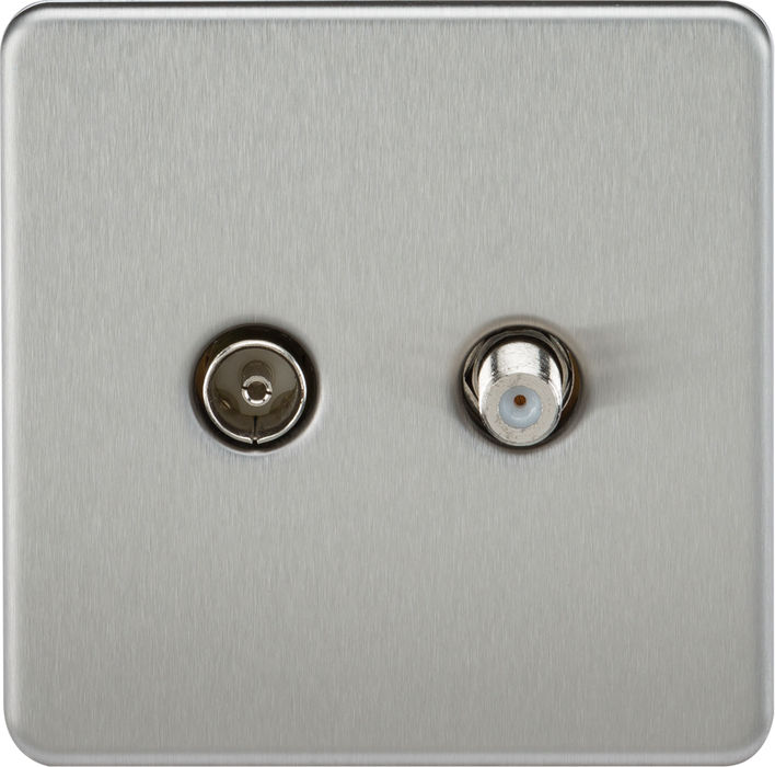 Screwless TV & SAT TV Outlet (Isolated) - Brushed Chrome