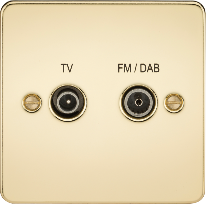Flat Plate Screened Diplex Outlet (TV, FM DAB) - Polished Brass