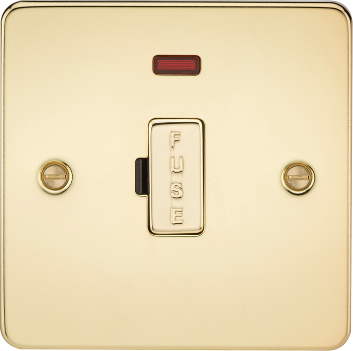 Flat Plate 13A fused spur unit with neon - polished brass