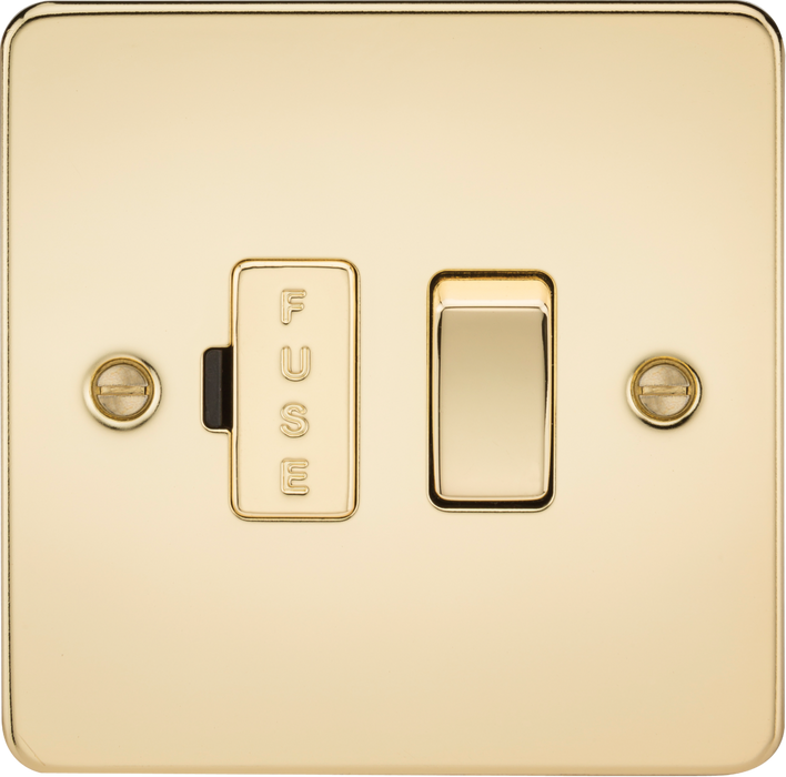 Flat Plate 13A switched fused spur unit - polished brass