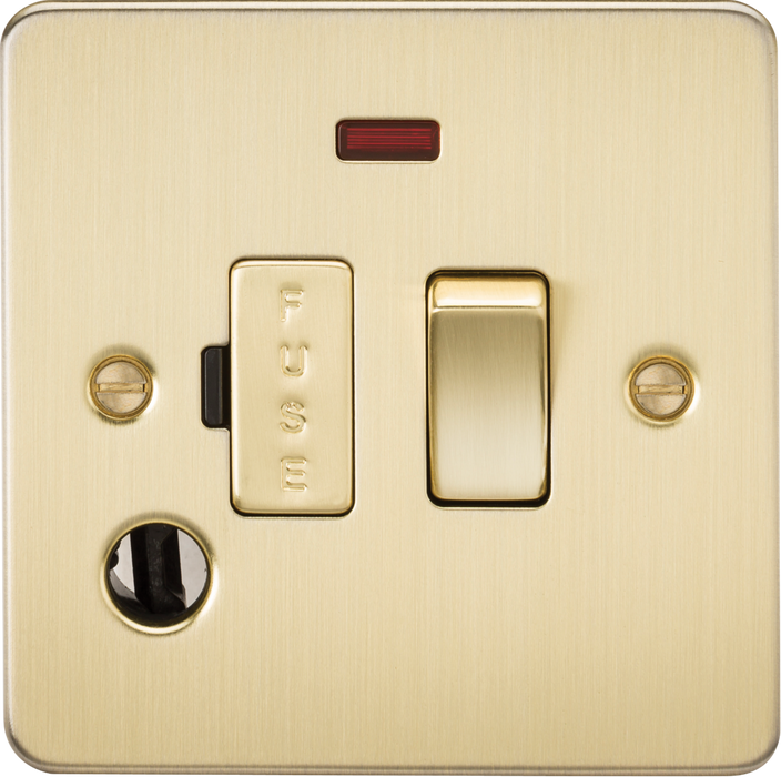 Flat Plate 13A switched fused spur unit with neon and flex outlet - brushed brass
