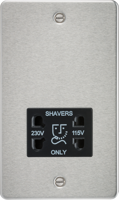 Flat Plate 115/230V dual voltage shaver socket - brushed chrome with black insert