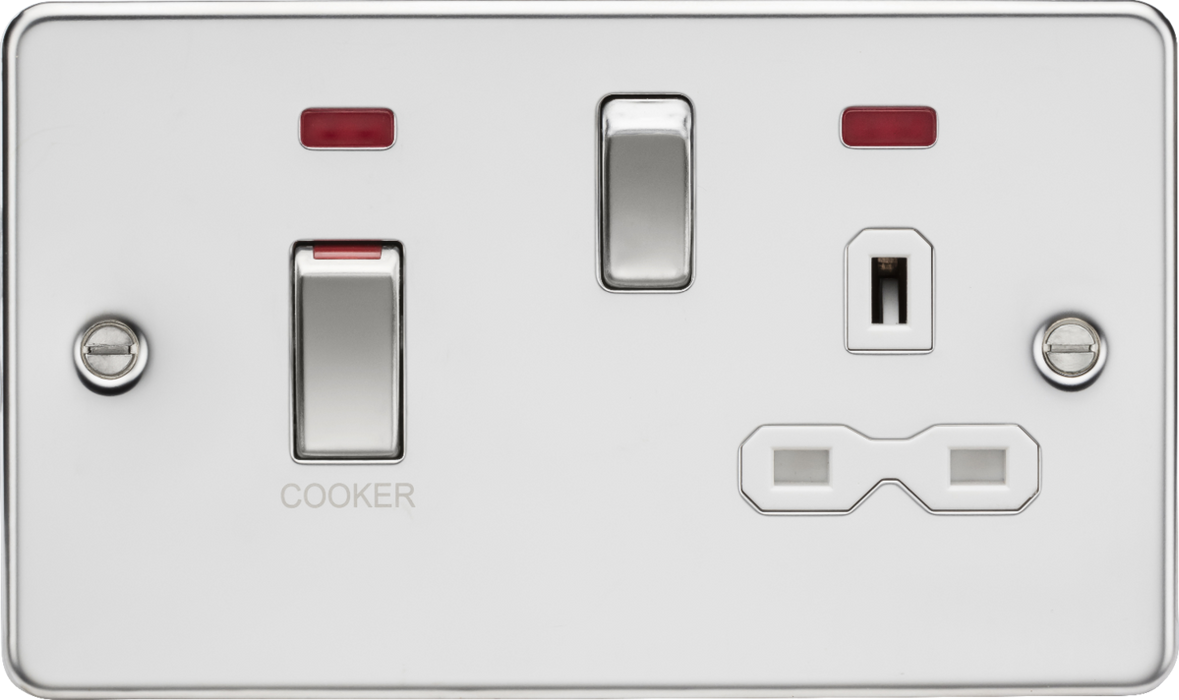 45A DP Switch and 13A switched socket with neons - polished chrome with white insert
