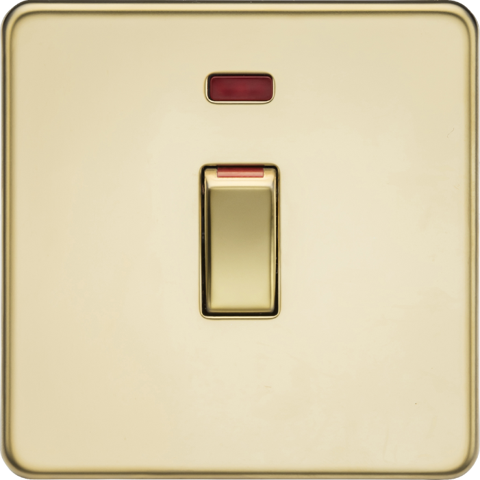 45A 1G DP switch with neon - polished brass