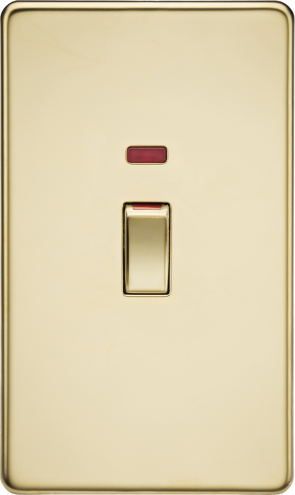 45A 2G DP switch with neon - polished brass