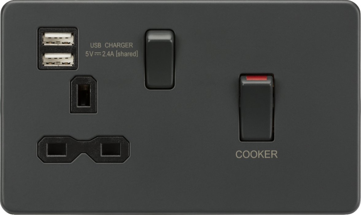 45A DP Switch and 13A switched socket with dual USB charger - anthracite