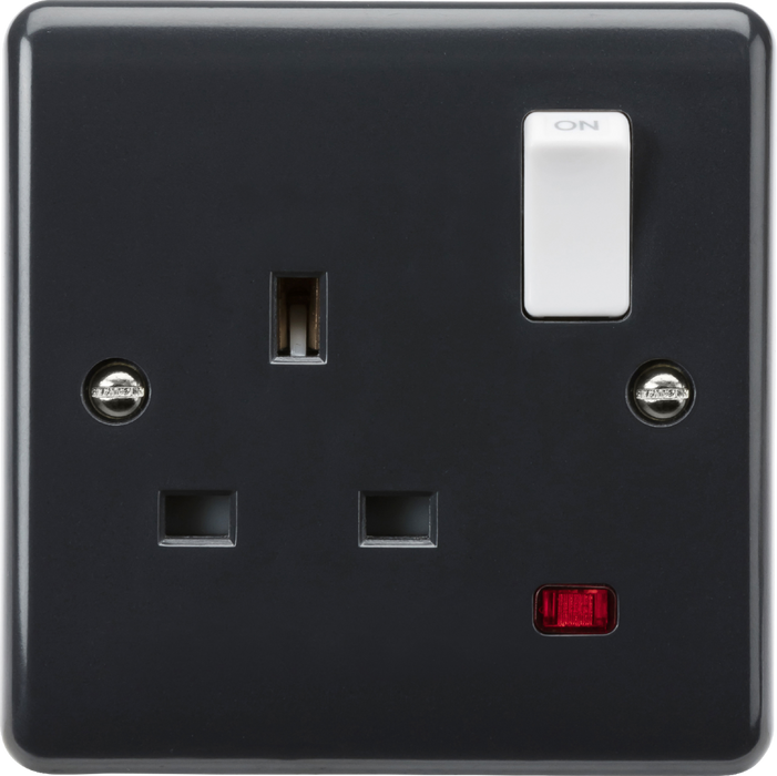 13A 1G DP switched socket with white rocker and neon [Part M compliant]