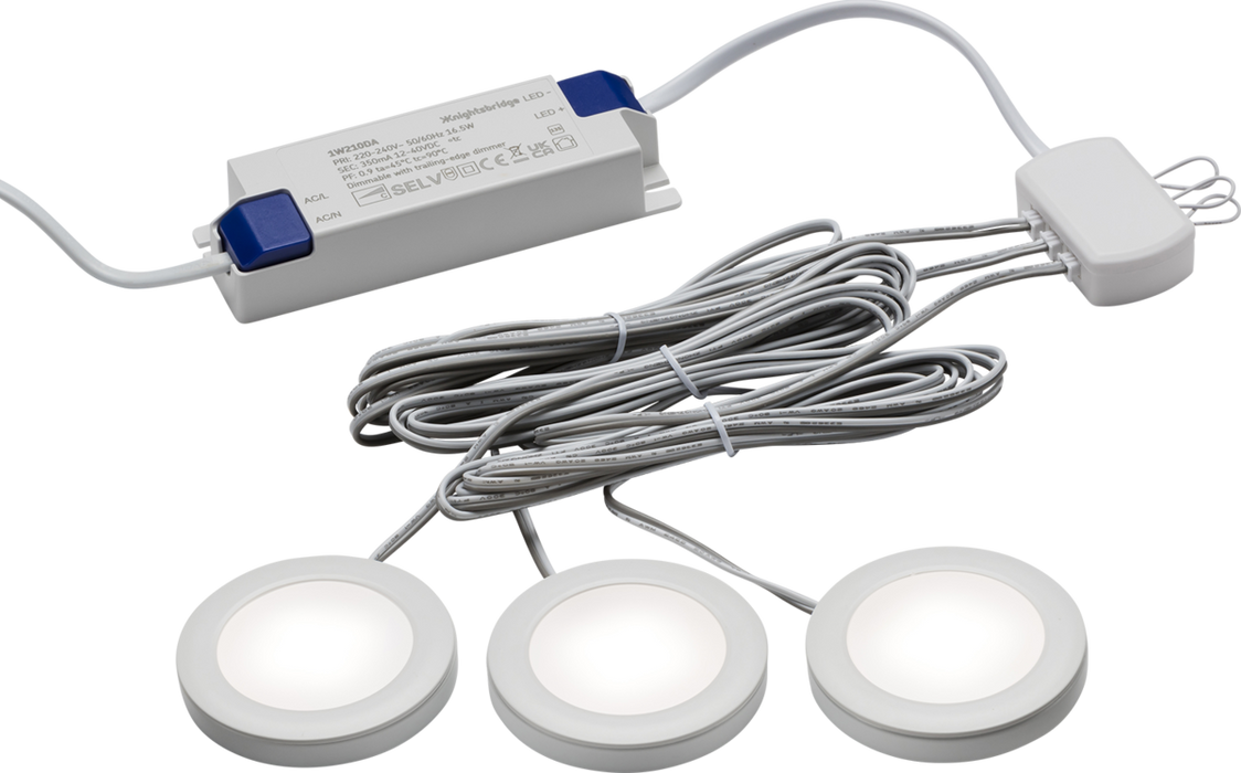 230V IP20 2.5W LED Dimmable Under Cabinet Lights in White - Pack of 3  - 4000K