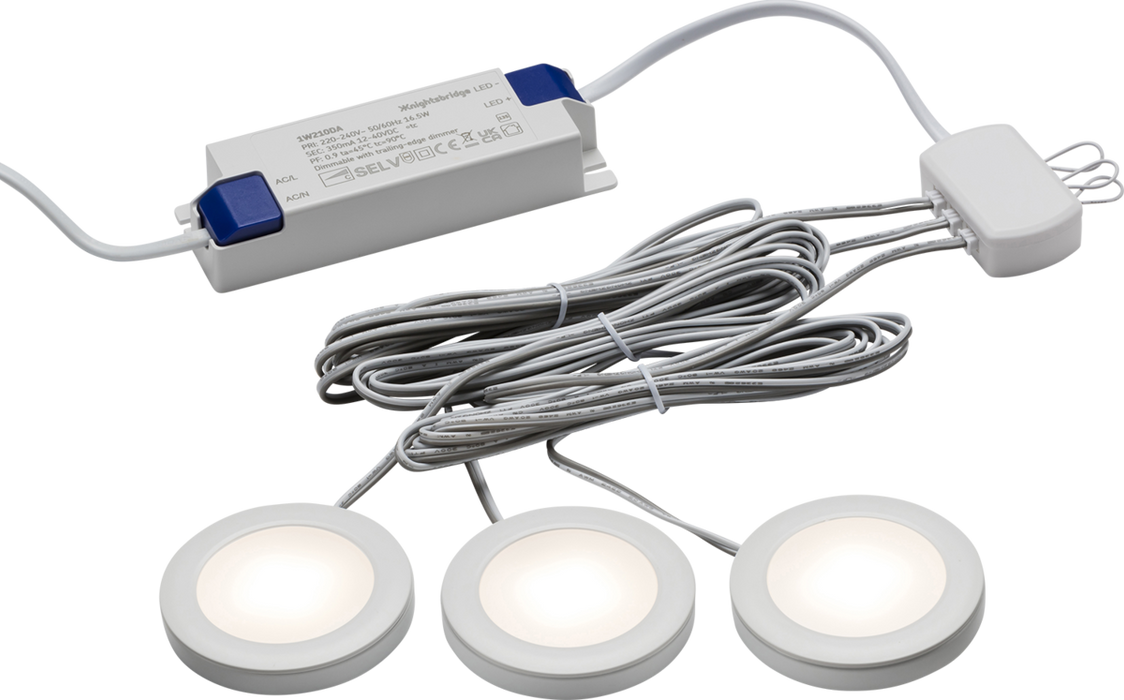 230V IP20 2.5W LED Dimmable Under Cabinet Lights in White - Pack of 3  - 3000K