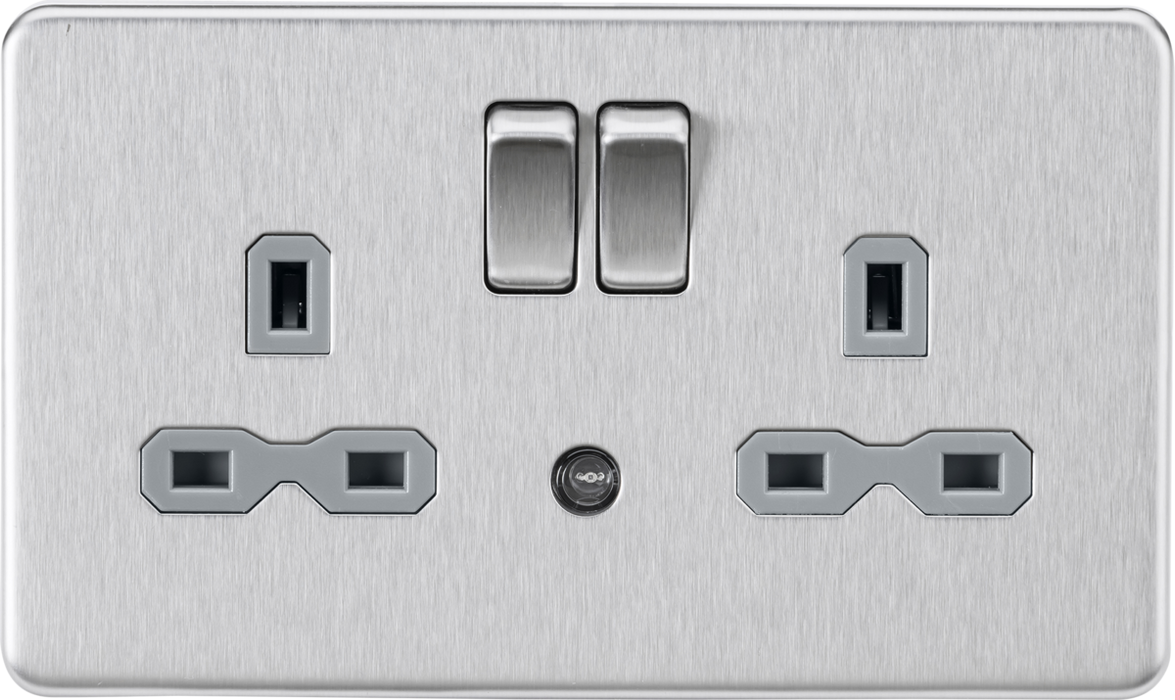 13A 2G DP switched socket with night light function - Brushed chrome with grey insert