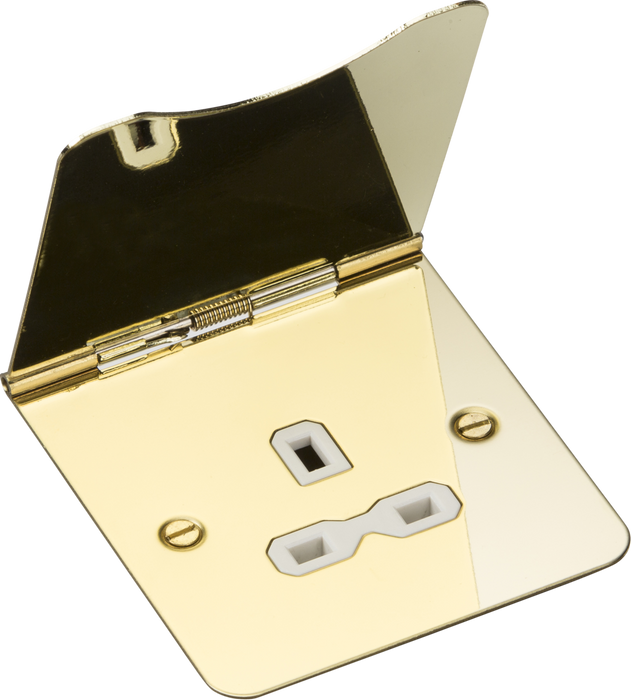 13A 1G unswitched floor socket - polished brass with white insert