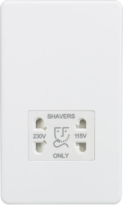 Screwless 115/230V Dual Voltage Shaver Socket - Matt White
