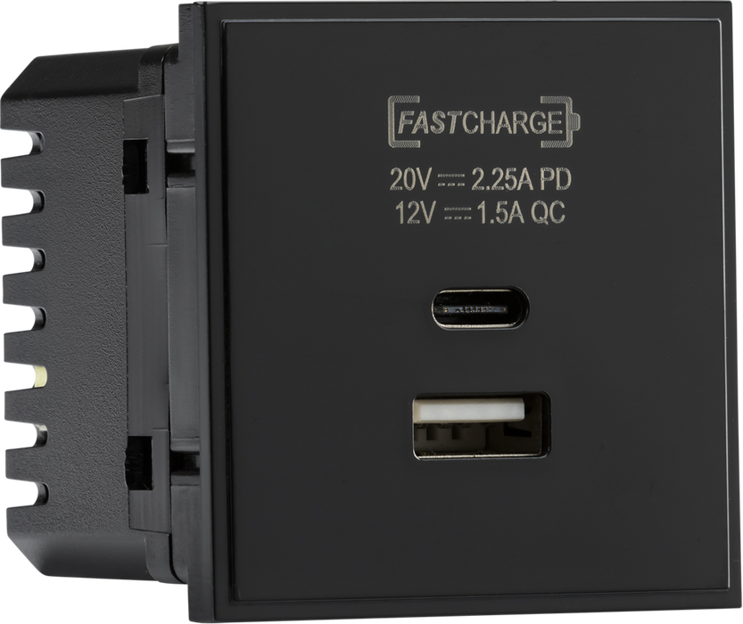 Dual USB charger A+C (18W QC / 45W USB-PD) 50 x 50mmm - black