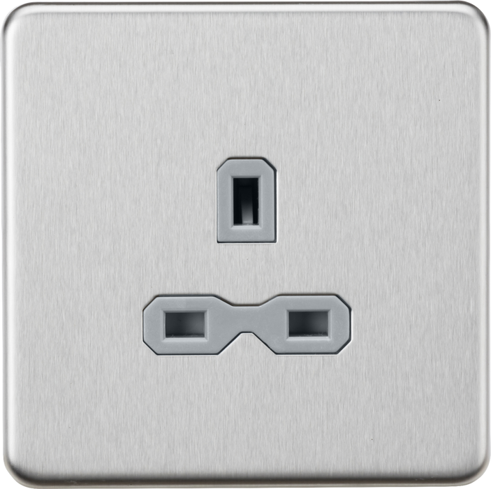 13A 1G Unswitched Socket - Brushed Chrome with Grey Insert