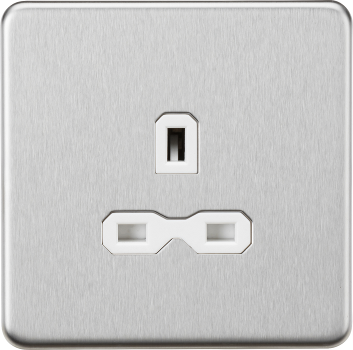 13A 1G Unswitched Socket - Brushed Chrome with White Insert