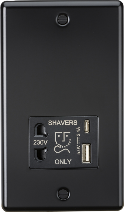 230V Shaver Socket with Dual USB A+C [5V DC 2.4A shared] - Matt Black