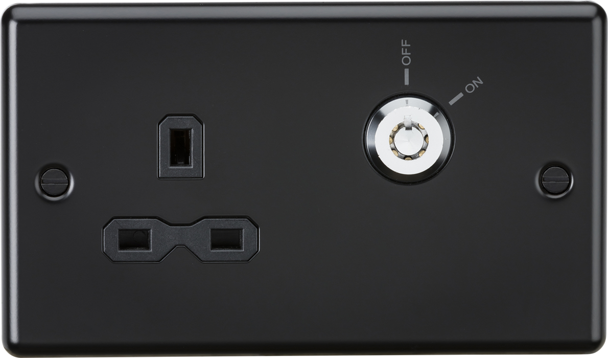 13A DP Key Lockable Socket (2G Plate) -  Matt Black with Black Insert