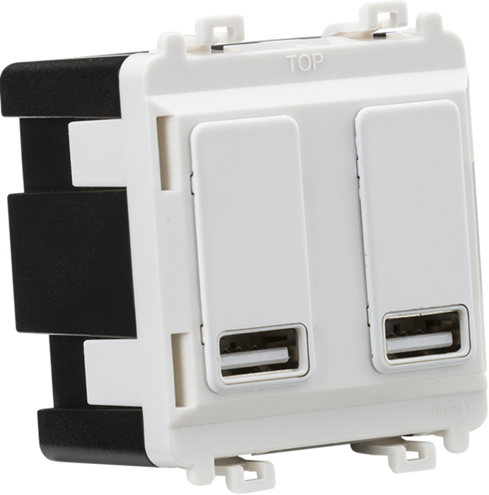 Dual USB charger module (2 x grid positions) 5V 2.4A (shared) - matt white