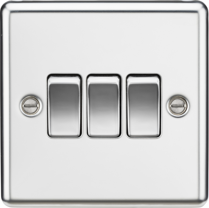 10AX 3G 2 Way Plate Switch - Rounded Edge Polished Chrome