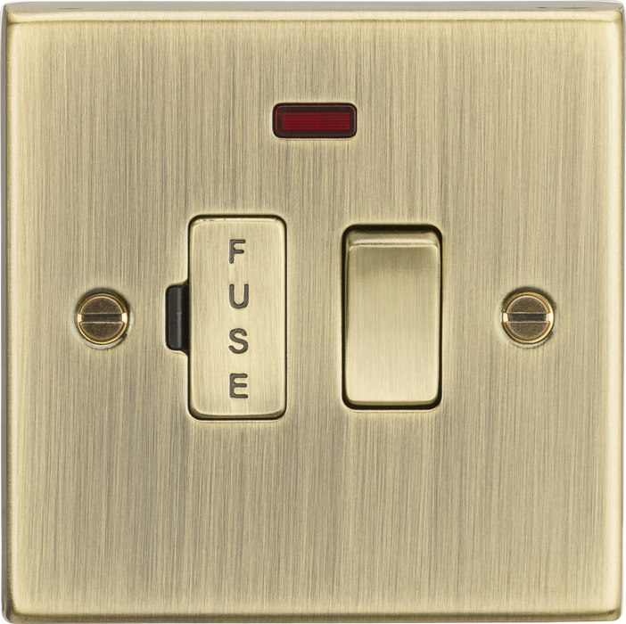 13A Switched Fused Spur Unit with Neon - Square Edge Antique Brass