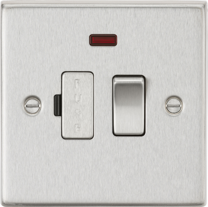 13A Switched Fused Spur Unit with Neon - Square Edge Brushed Chrome