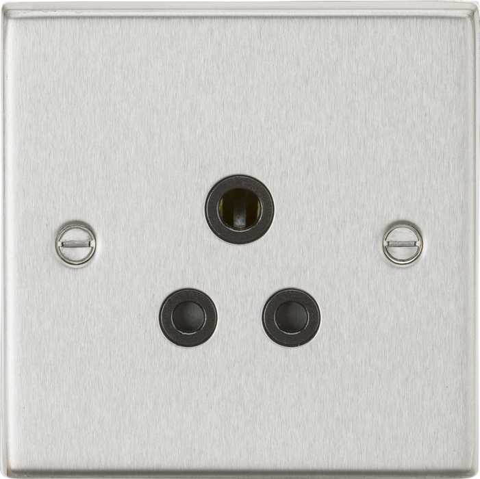 5A Unswitched Socket - Square Edge Brushed Chrome Finish with Black Insert