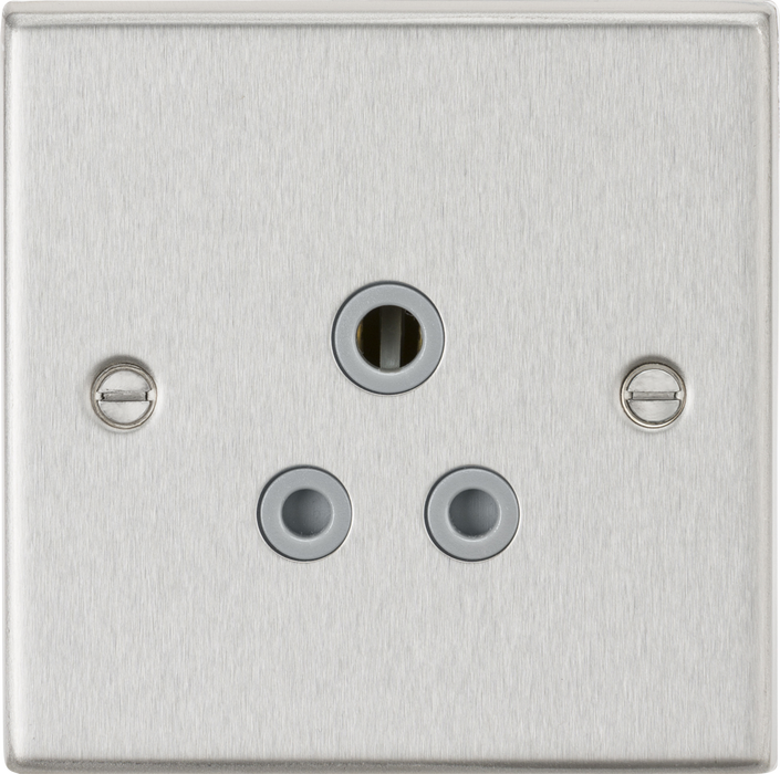 5A Unswitched Socket - Square Edge Brushed Chrome Finish with Grey Insert