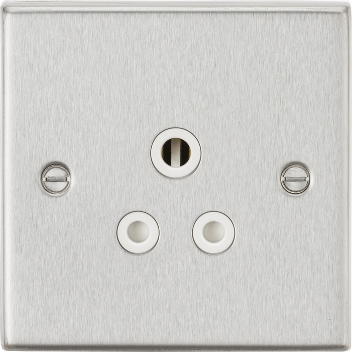 5A Unswitched Socket - Square Edge Brushed Chrome Finish with White Insert