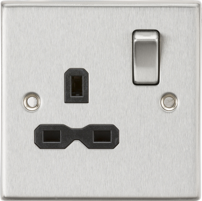 13A 1G DP Switched Socket with Black Insert - Square Edge Brushed Chrome