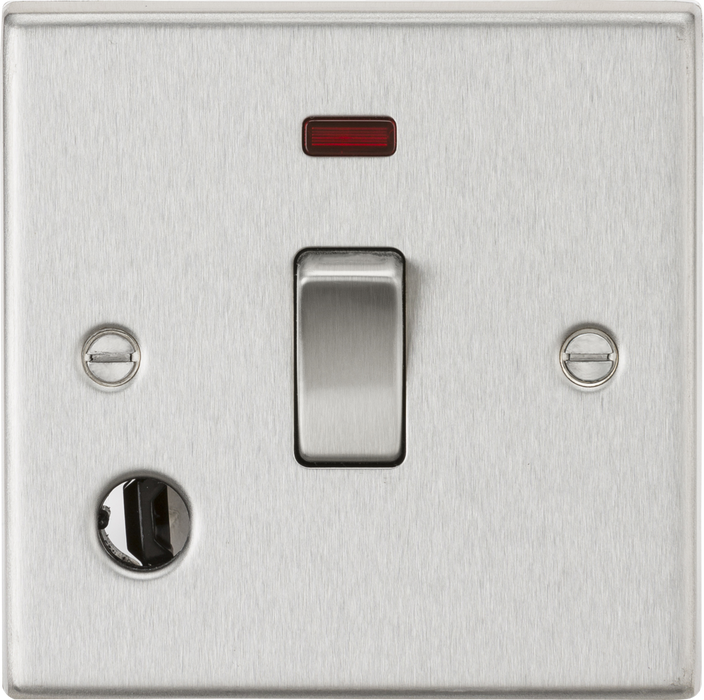 20A 1G DP Switch with Neon & Flex Outlet - Square Edge Brushed Chrome