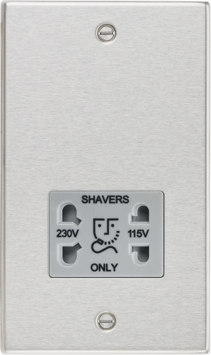 115/230V Dual Voltage Shaver Socket with Grey Insert - Square Edge Brushed Chrome