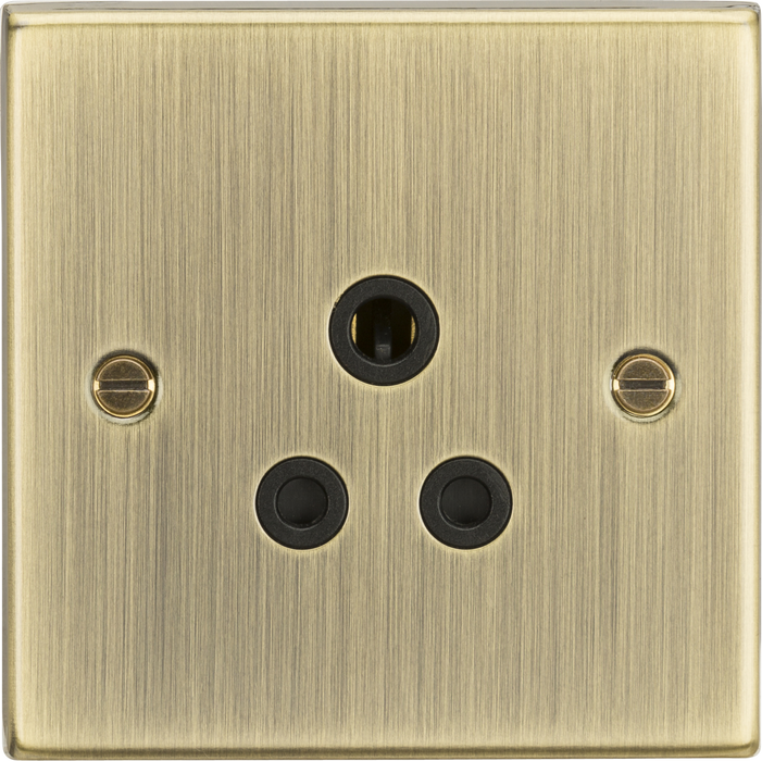 5A Unswitched Socket - Square Edge Antique Brass Finish with Black Insert