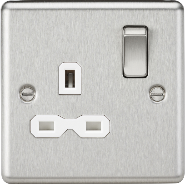 13A 1G DP Switched Socket with White Insert - Rounded Edge Brushed Chrome
