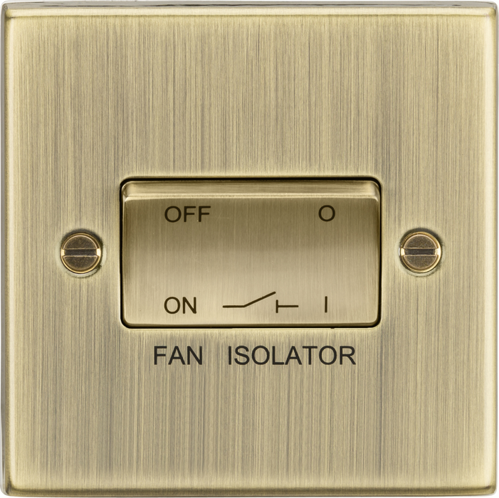 10AX 3 Pole Fan Isolator Switch - Square Edge Antique Brass