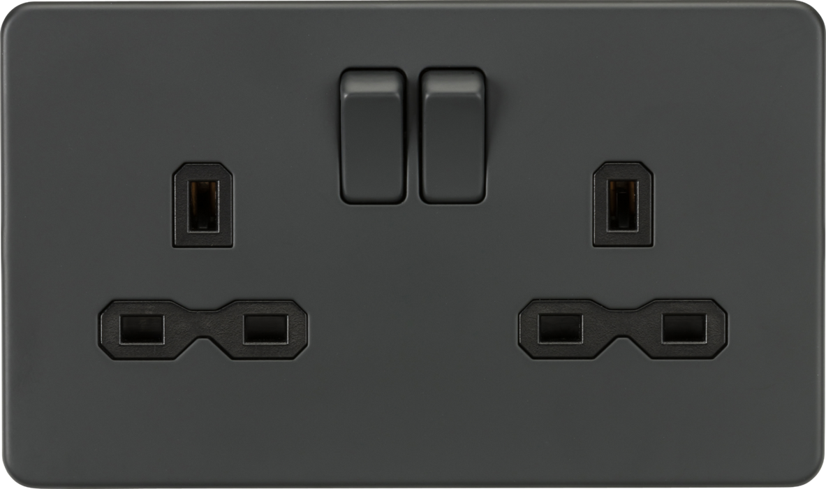 Screwless 13A 2G DP switched socket - Anthracite