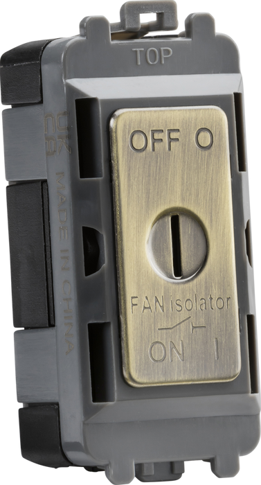 10A fan Isolator key switch module - antique brass