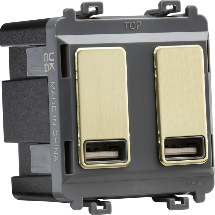 Dual USB charger module (2 x grid positions) 5V 2.4A (shared) - brushed brass