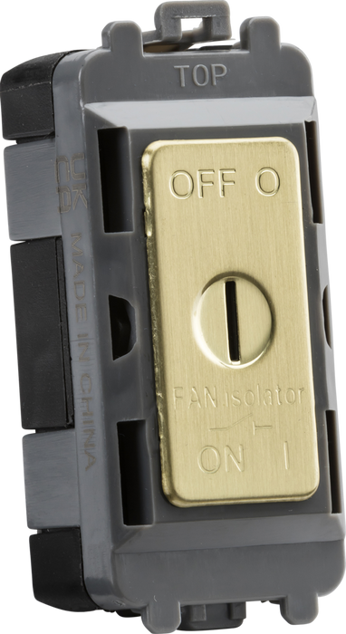 10A fan Isolator key switch module - brushed brass